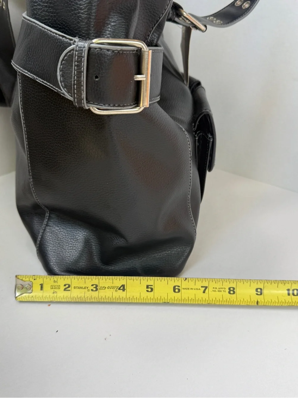 NWT Macy's Black Large Faux Leather Motorcycle Tote Bag Y2K Pockets Shoulder Bag